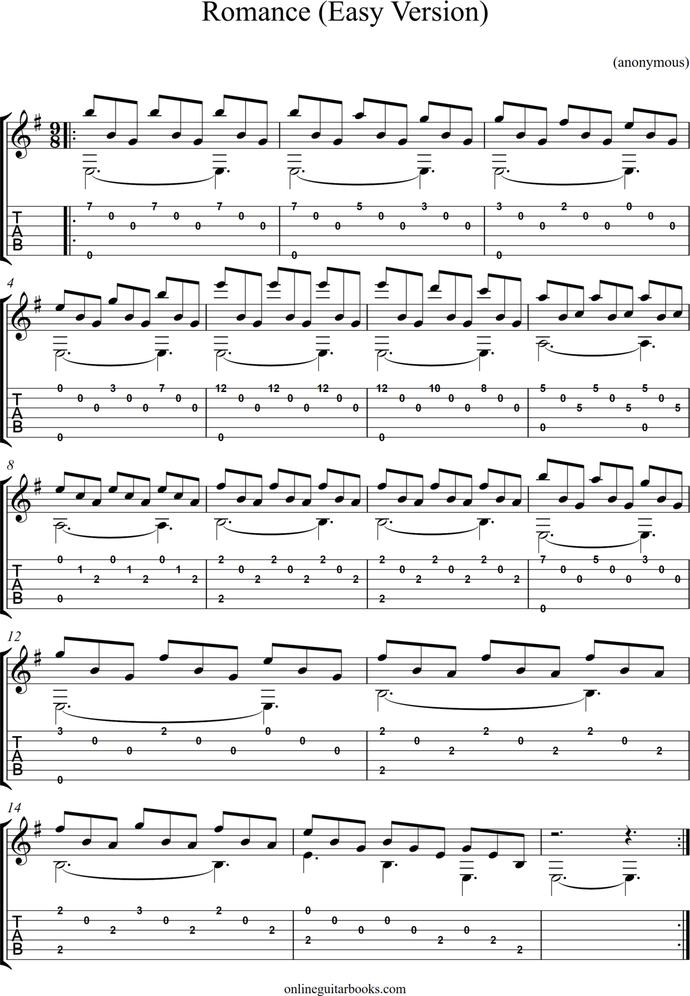Romance - Tabs and Sheet Music for Guitar