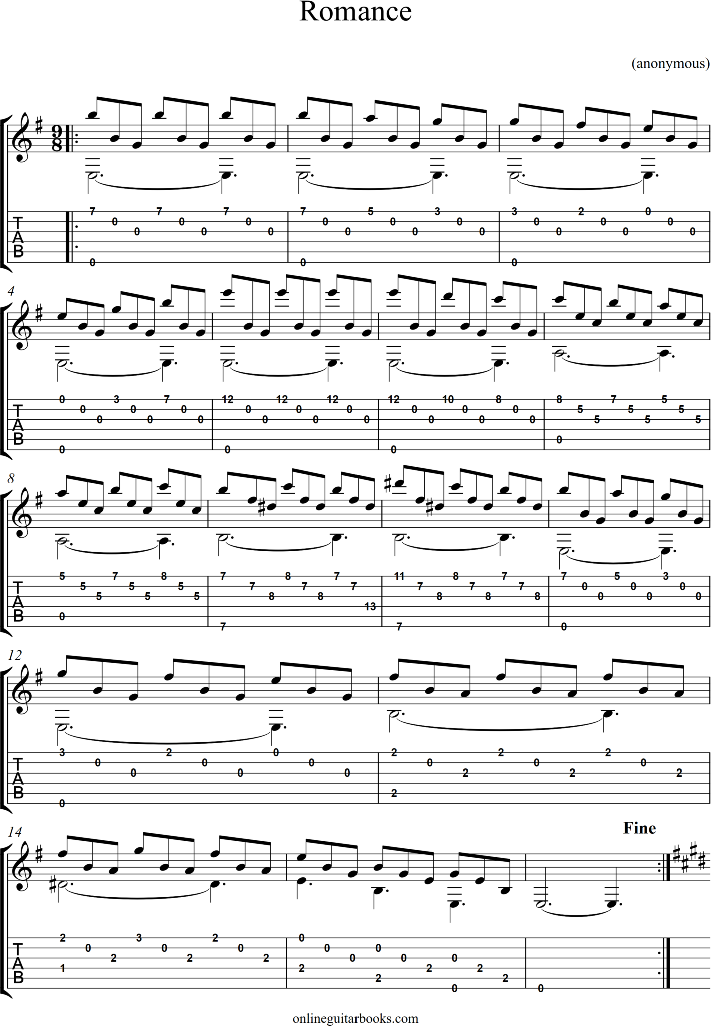 Romance - Tabs and Sheet Music for Guitar